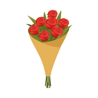 Bunch of red roses wrapped in paper isometric icon vector illustration