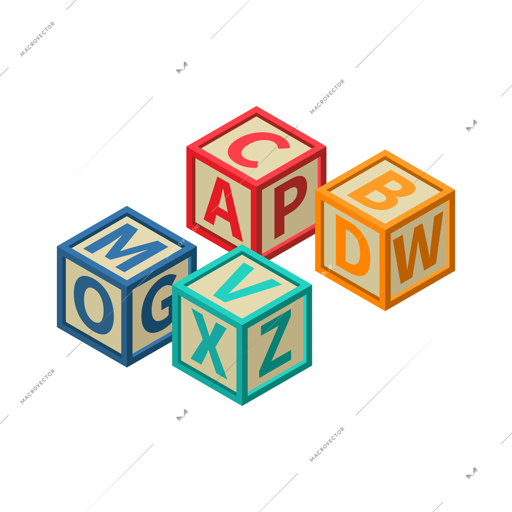 Colorful alphabet cubes isometric icon vector illustration