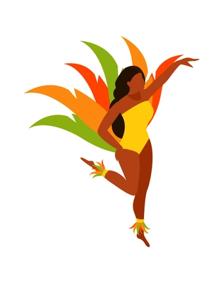 Brazilian carnival female performer wearing colorful feathers isometric vector illustration