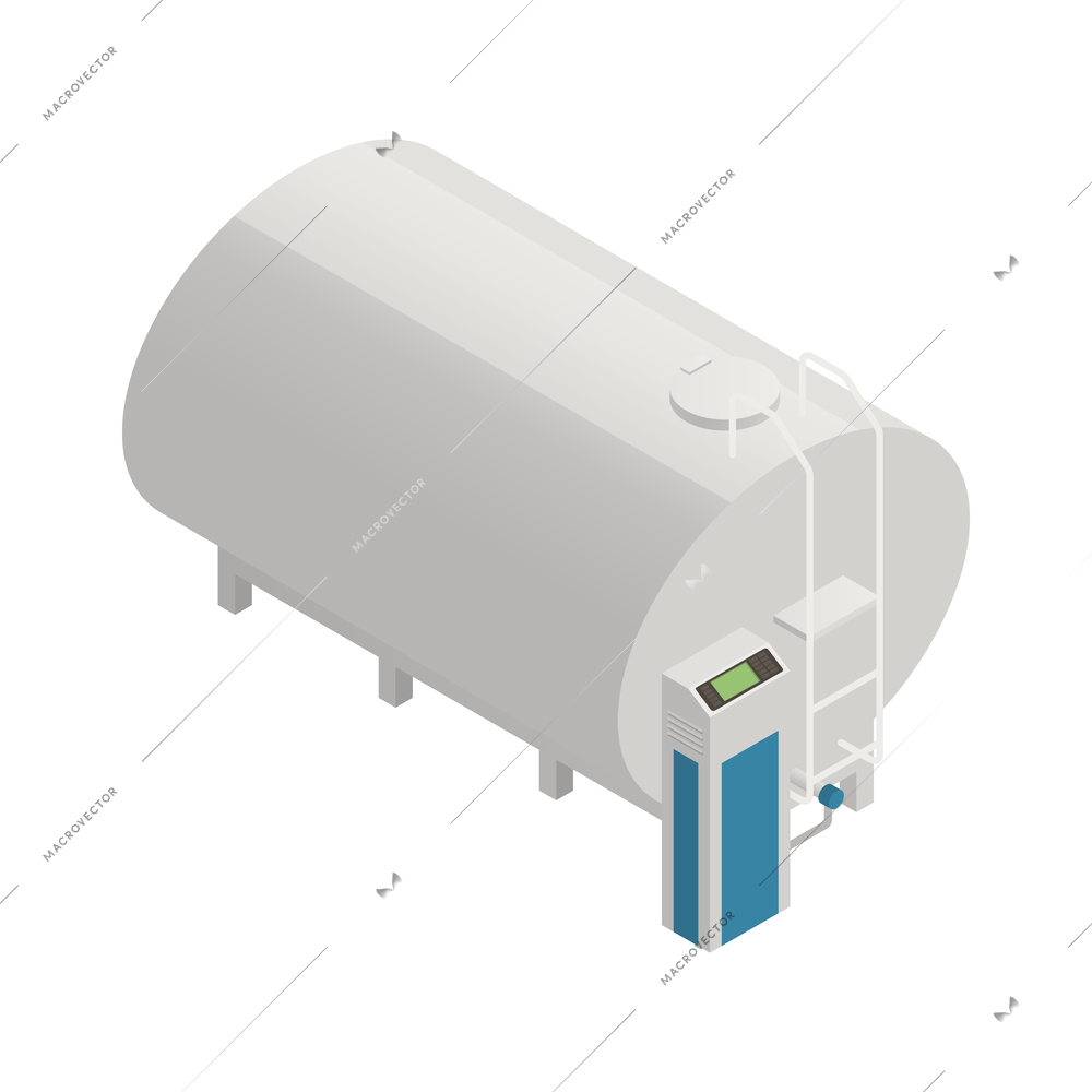 Dairy production milk factory equipment isometric icon with cooling tank 3d vector illustration