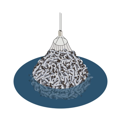 Fish industry isometric icon with fishing net vector illustration