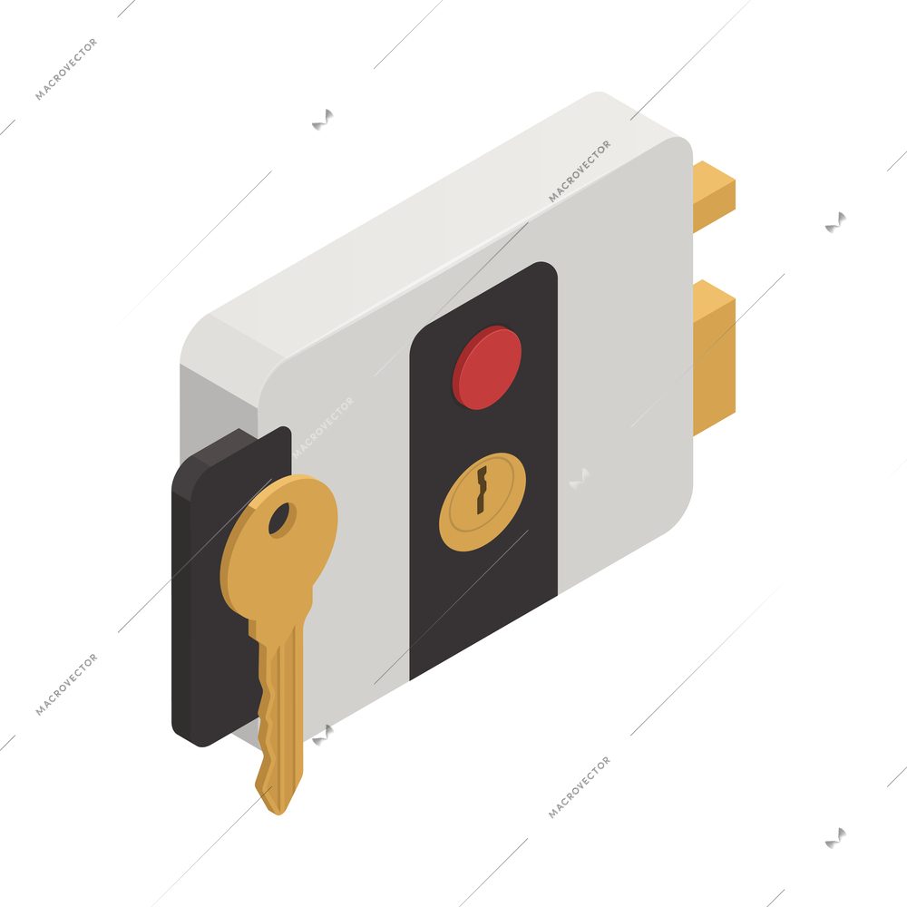 Door lock with key isometric icon vector illustration