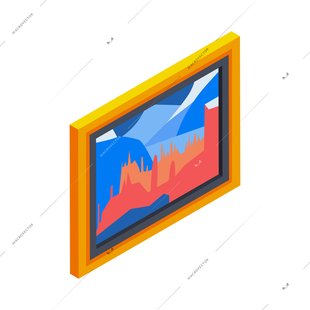 Painting in frame museum exhibit isometric icon vector illustration