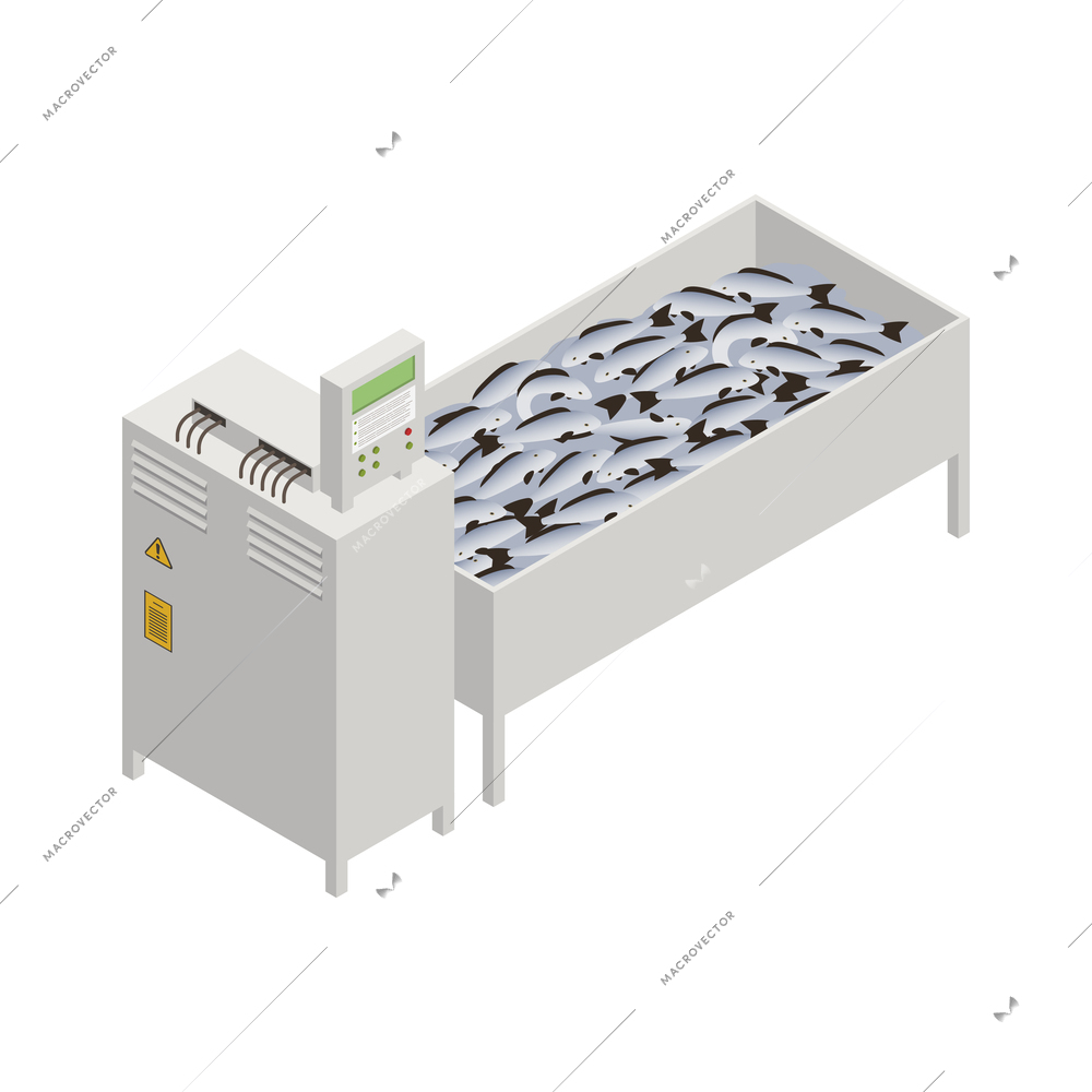 Fish industry seafood production isometric icon with equipment for salting vector illustration