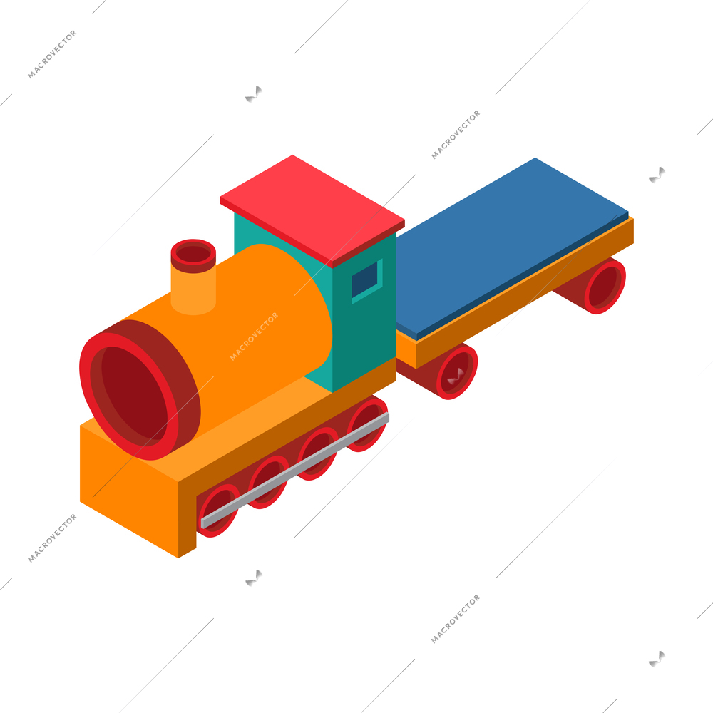 Colorful wooden toy train isometric icon 3d vector illustration