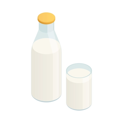 Bottle and glass of milk isometric icon vector illustration