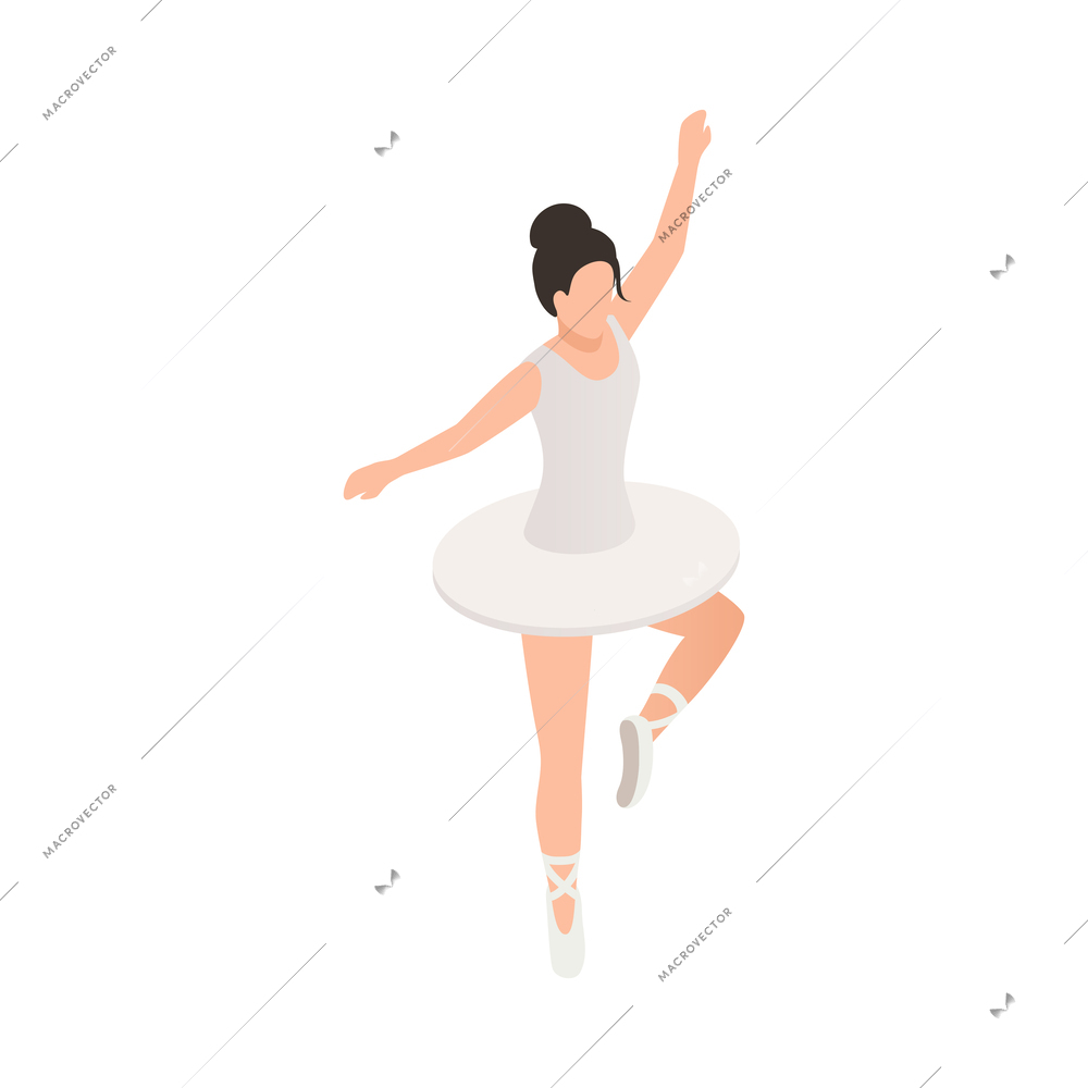 Ballerina dancing in white point shoes isometric icon vector illustration