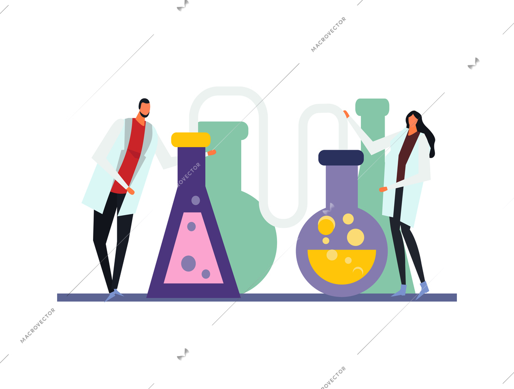 Scientists working in science researching lab flat icon vector illustration