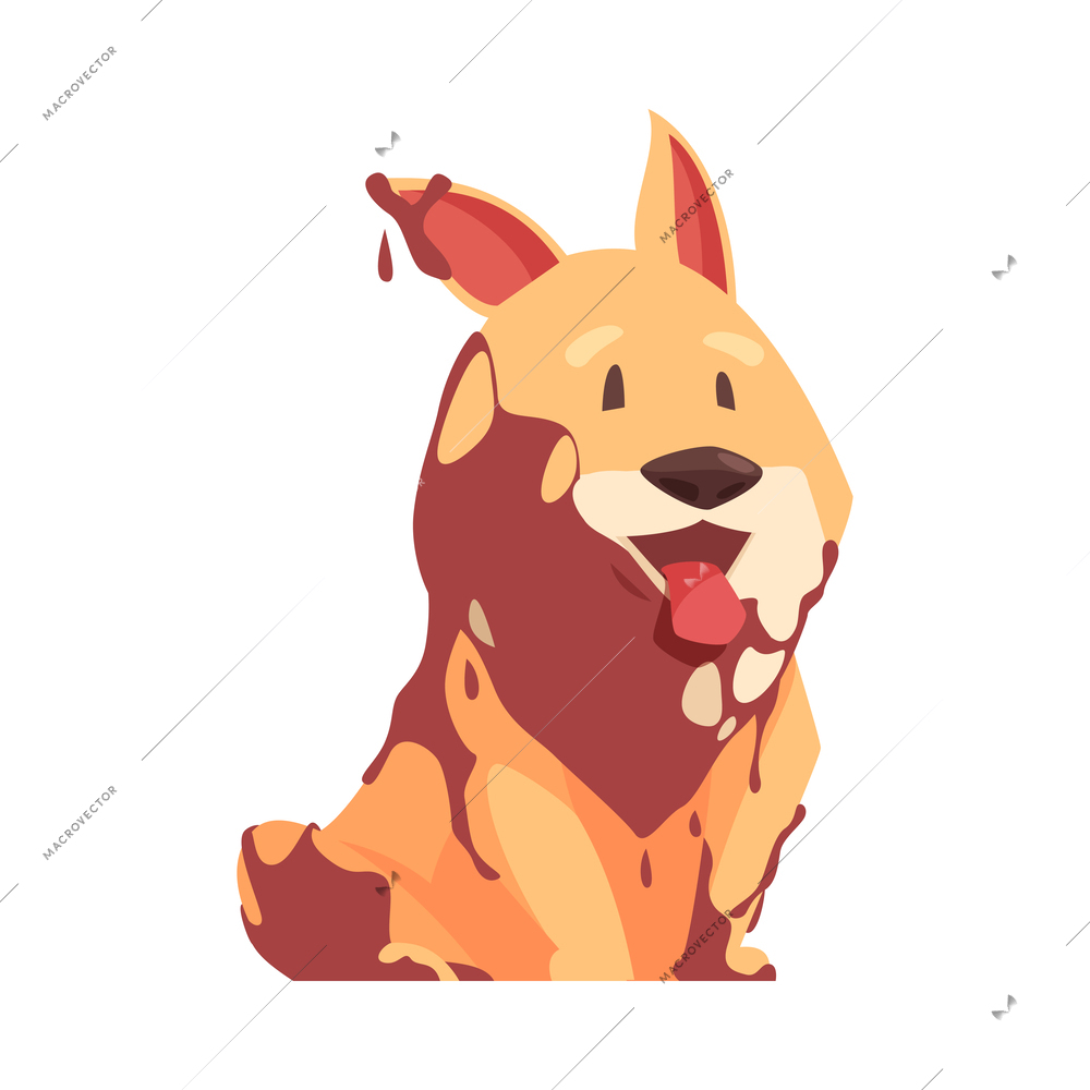 Cartoon cute dirty puppy during prank with mud vector illustration