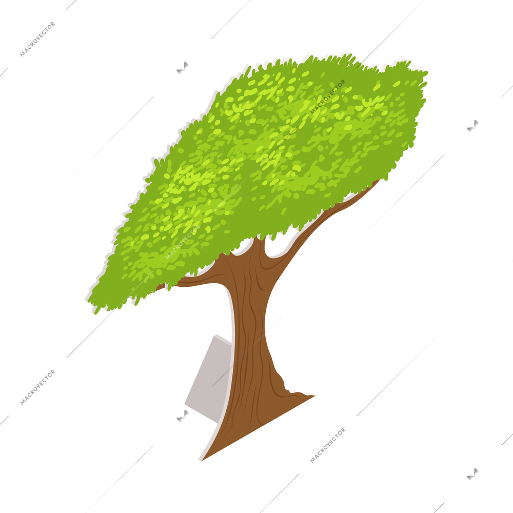 Green cardboard tree theatrical scenery isometric icon vector illustration