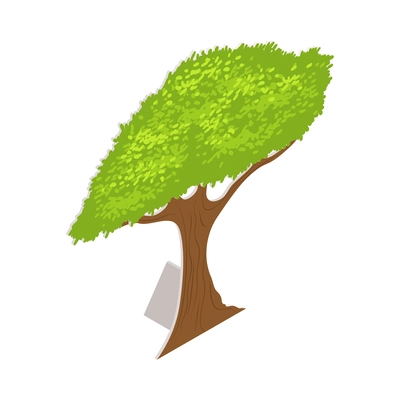 Green cardboard tree theatrical scenery isometric icon vector illustration