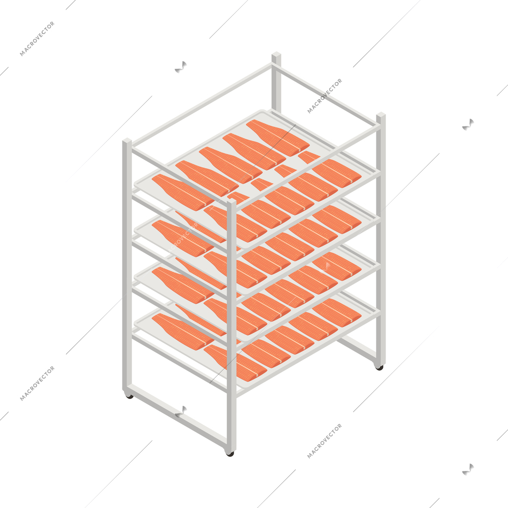 Fish industry isometric icon with rack for drying vector illustration