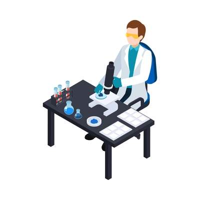 Cryonics cryogenics transplantation isometric icon with scientist doing research in laboratory vector illustration