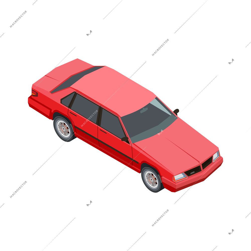 Red passenger car isometric icon 3d vector illustration