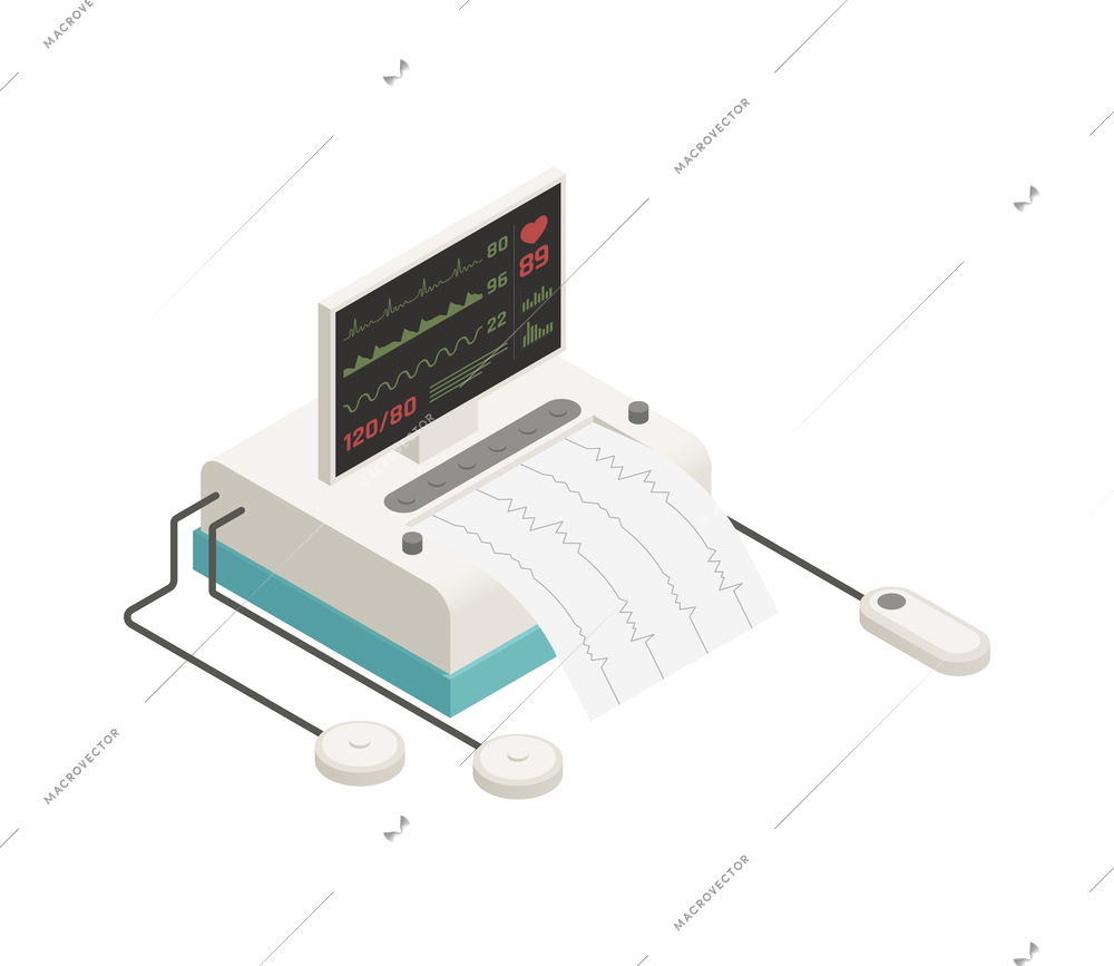 Gynecology gynecologist office equipment isometric icon with fetal monitor vector illustration