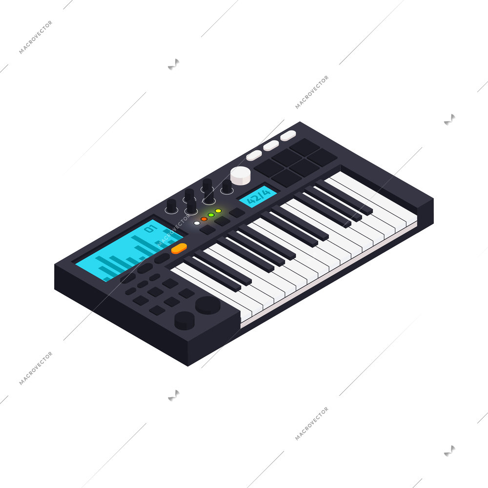 Professional keyboard music recording studio equipment isometric icon vector illustration