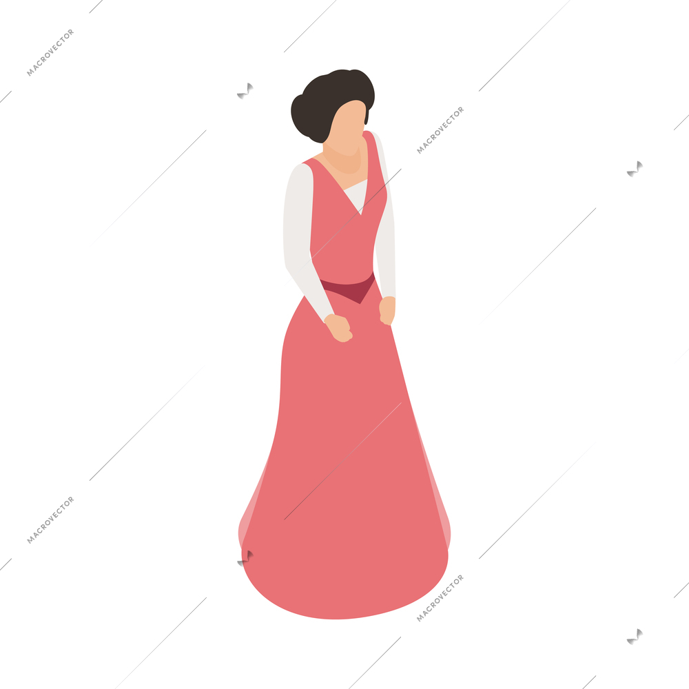 Theatre actress wearing long dress isometric icon vector illustration