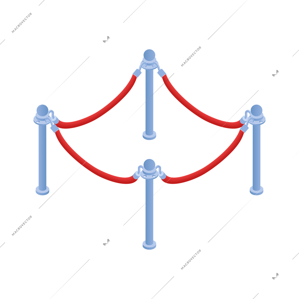 Red belt barrier with metal stanchions isometric icon vector illustration