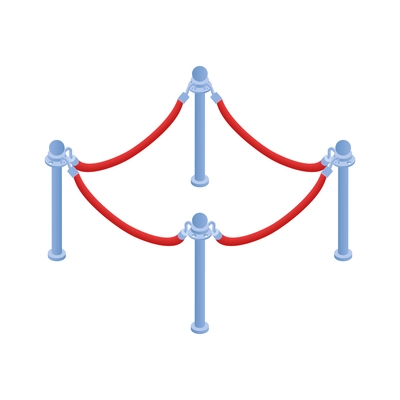 Red belt barrier with metal stanchions isometric icon vector illustration