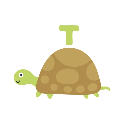 Children alphabet cute animal letter t for turtle flat vector illustration