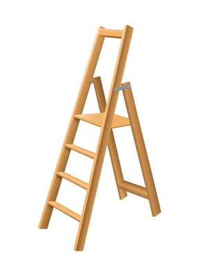 Realistic wooden stepladder 3d vector illustration