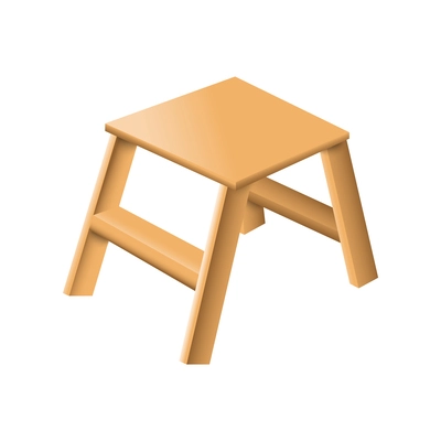 Realistic small wooden step stool on white background 3d vector illustration