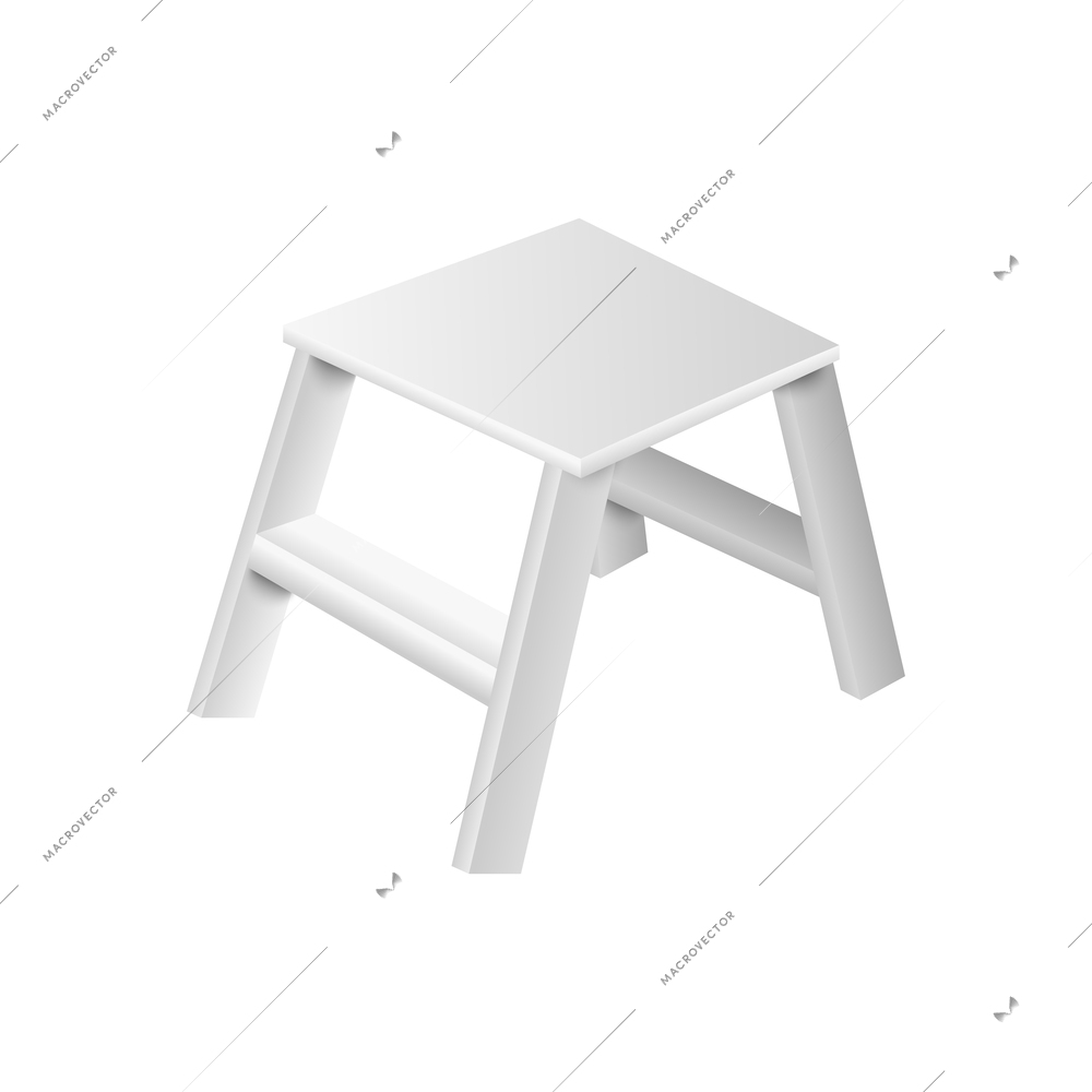 Realistic white step stool 3d vector illustration