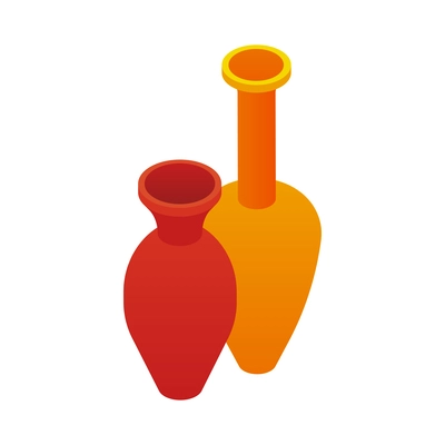 Two ancient clay vases museum exhibit isometric icon vector illustration