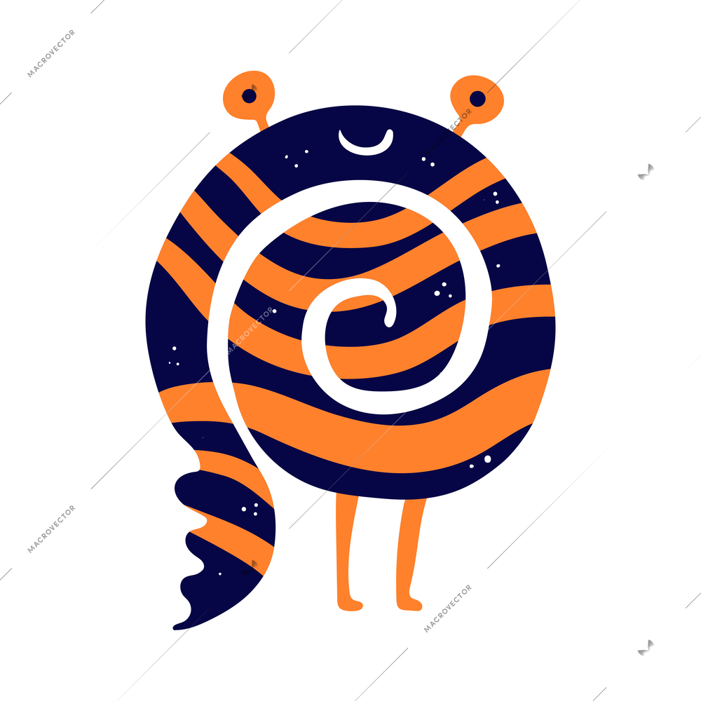 Flat funny blue and orange spiral monster vector illustration