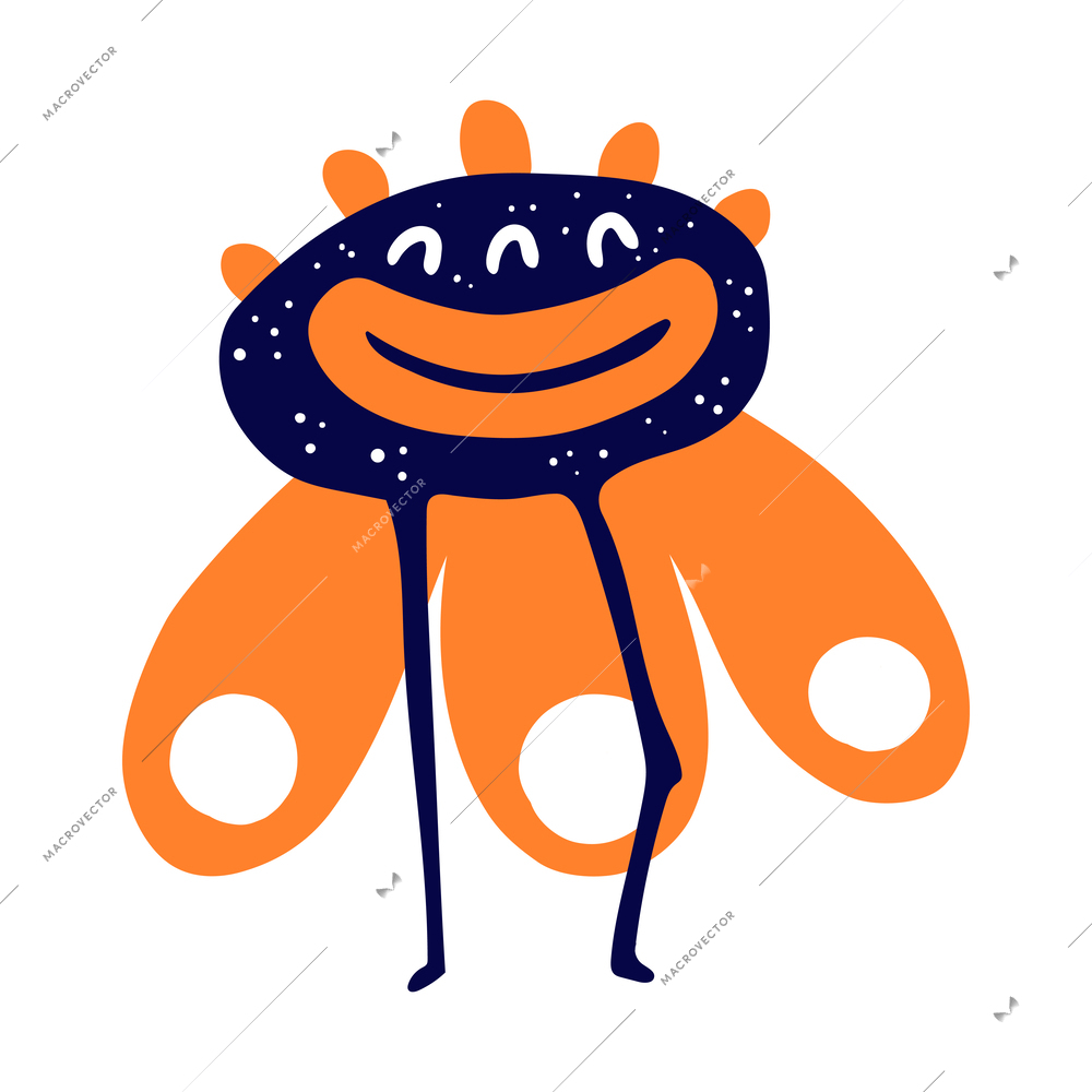 Flat funny smiling blue and orange monster vector illustration