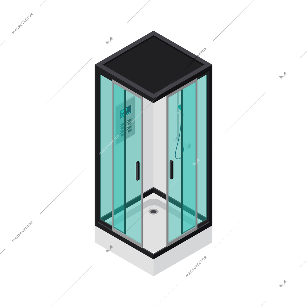 Isometric modern glass shower cabin icon vector illustration