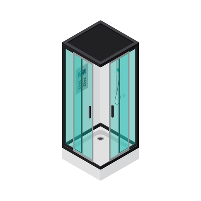 Isometric modern glass shower cabin icon vector illustration