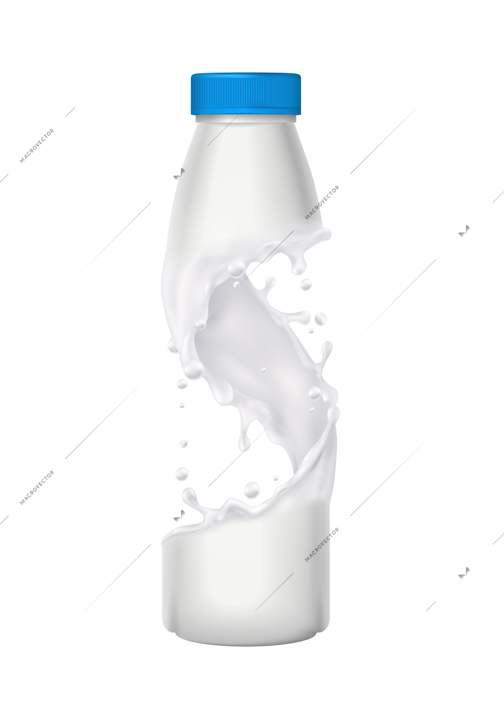 Realistic bottle of milk splashes isolated vector illustration