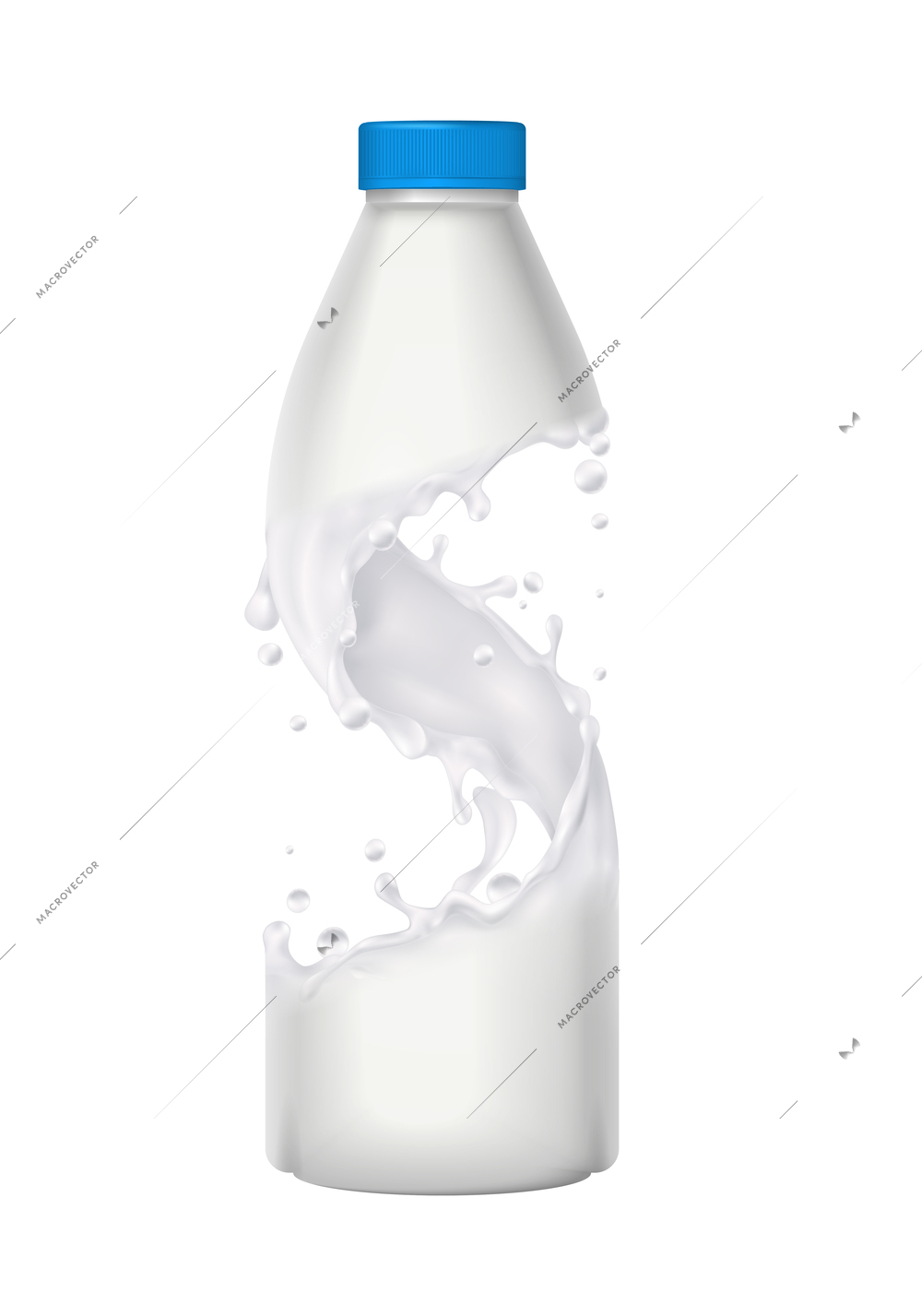 Realistic plastic bottle of milk splashes on white background vector illustration