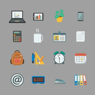 Business collection of flat stationery office supplies color icons isolated vector illustration