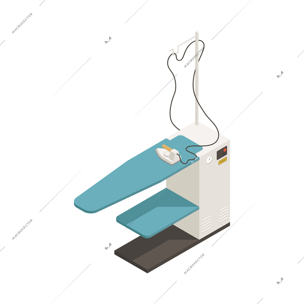 Laundry dry cleaning interior equipment isometric icon with steam ironing machine vector illustration
