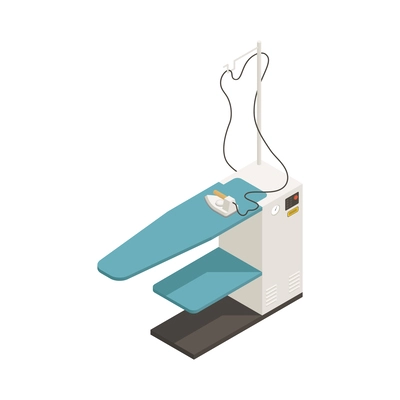 Laundry dry cleaning interior equipment isometric icon with steam ironing machine vector illustration