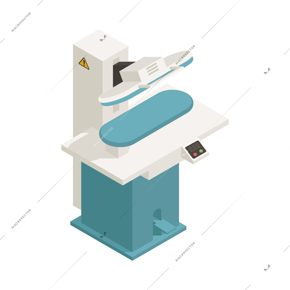 Laundry dry cleaning interior equipment isometric icon with ironing press vector illustration