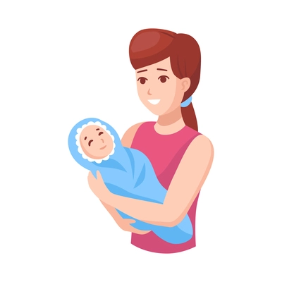 Happy mum holding newborn baby flat vector illustration