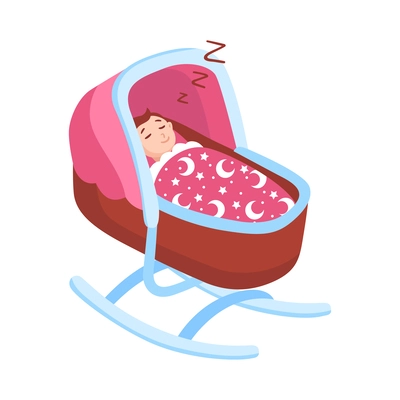 Baby sleeping in cradle flat vector illustration