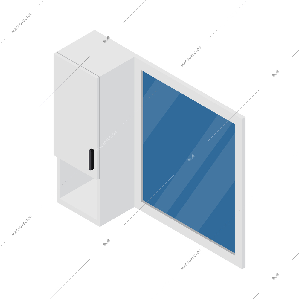 Isometric bathroom mirror and cabinet icon vector illustration