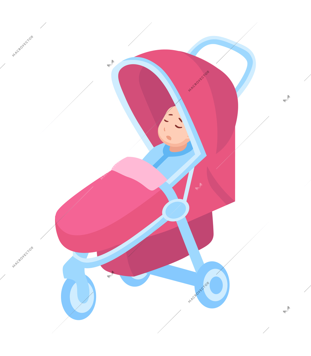 Baby sleeping in carriage flat vector illustration