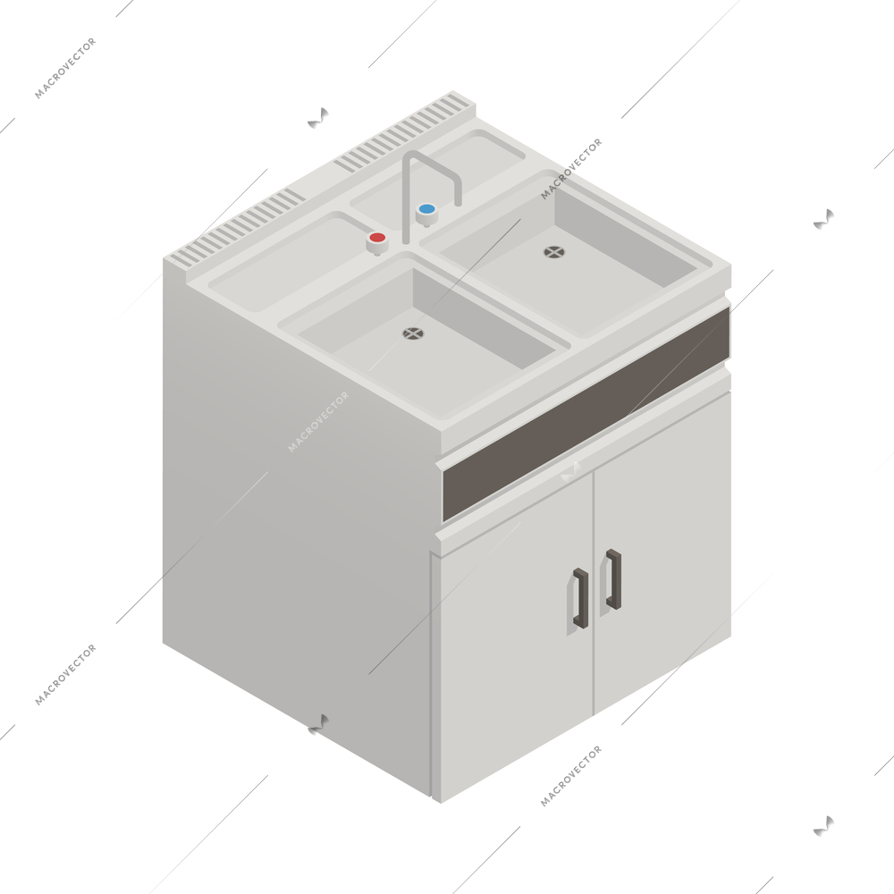 Isometric double kitchen sink cabinet 3d icon vector illustration