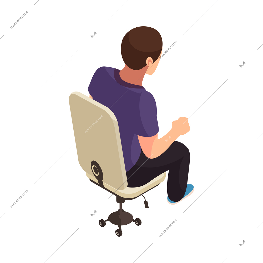 Office workplace isometric icon with man sitting on computer chair vector illustration