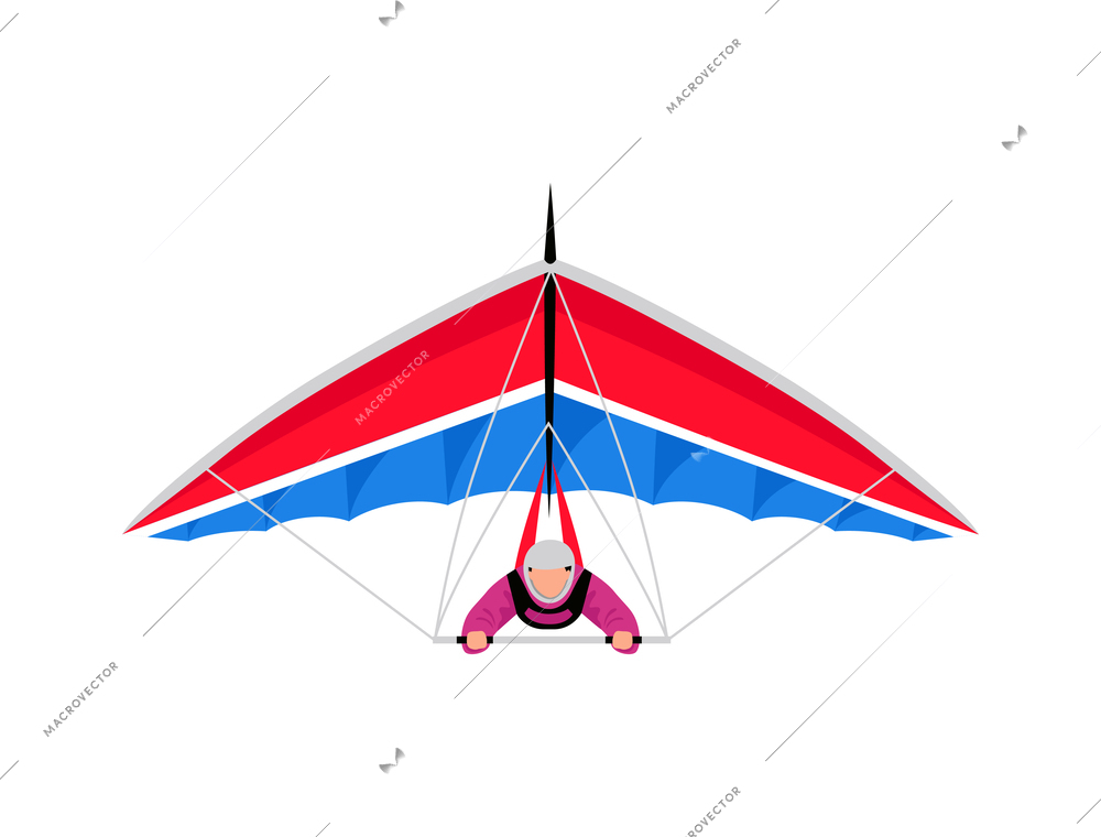 Male hang glider front view flat icon vector illustration