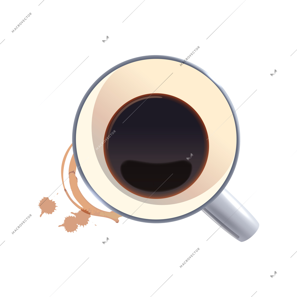 Realistic partially emptied coffee cup with stains top view vector illustration