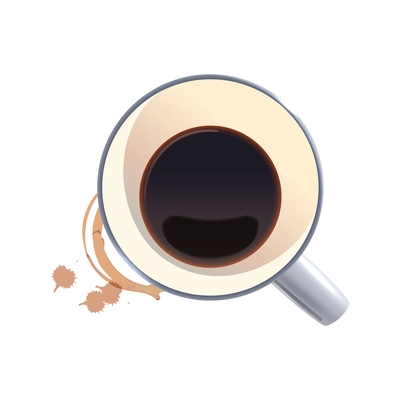 Realistic partially emptied coffee cup with stains top view vector illustration