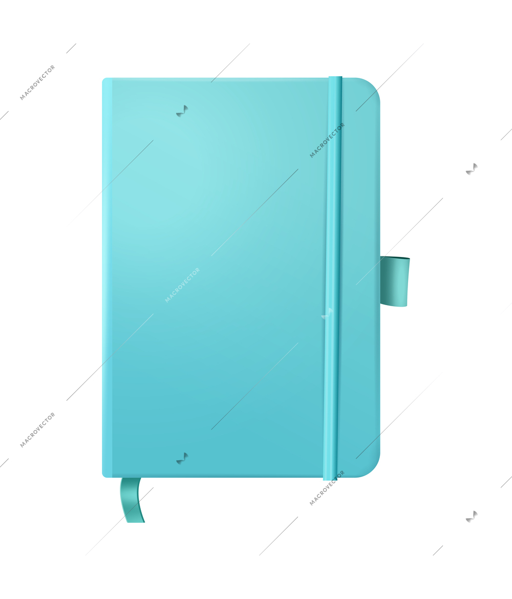 Realistic blue planner book with textile bookmark vector illustration