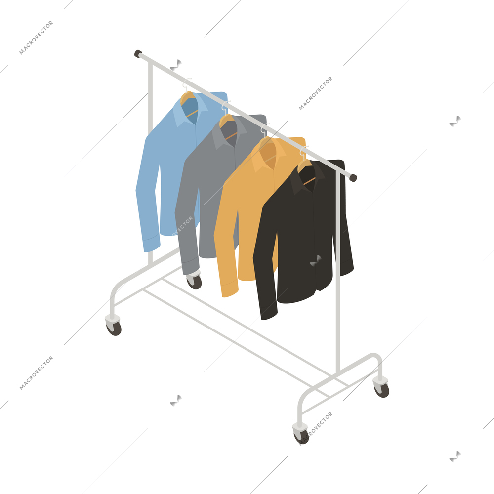 Laundry dry cleaning interior isometric icon with clean shirts on clothes rack vector illustration