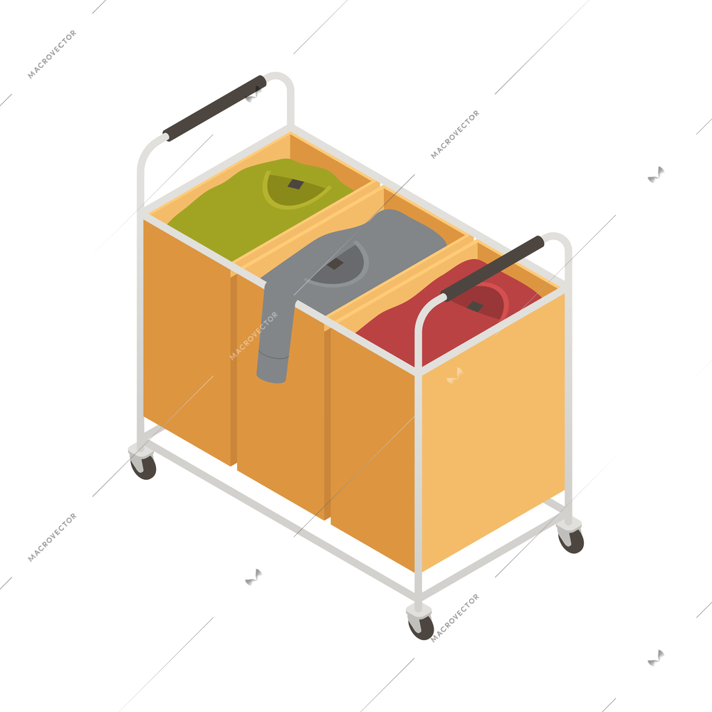 Laundry dry cleaning interior isometric icon with cart vector illustration